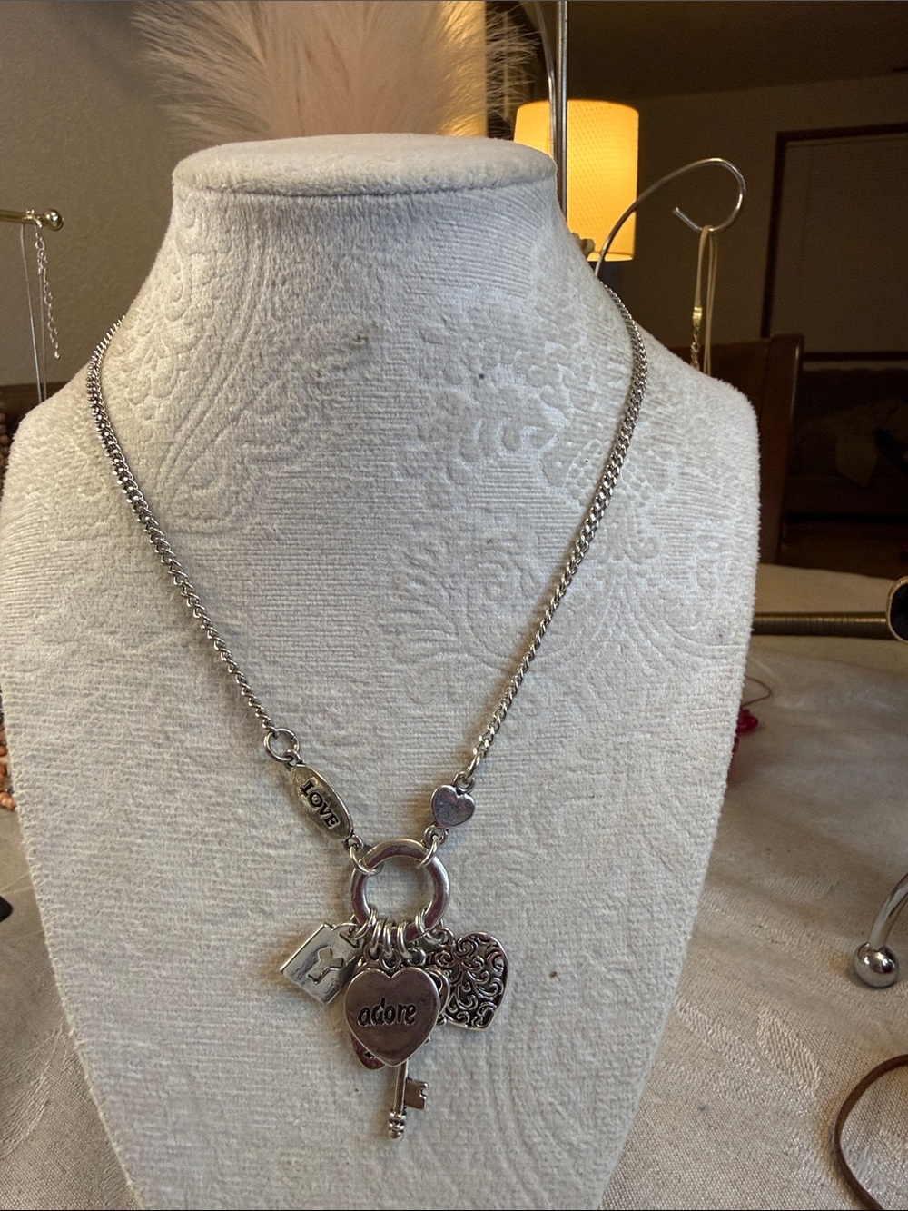 Silver-Tone Heart & Key Charm Necklace - 'adore' Pendant